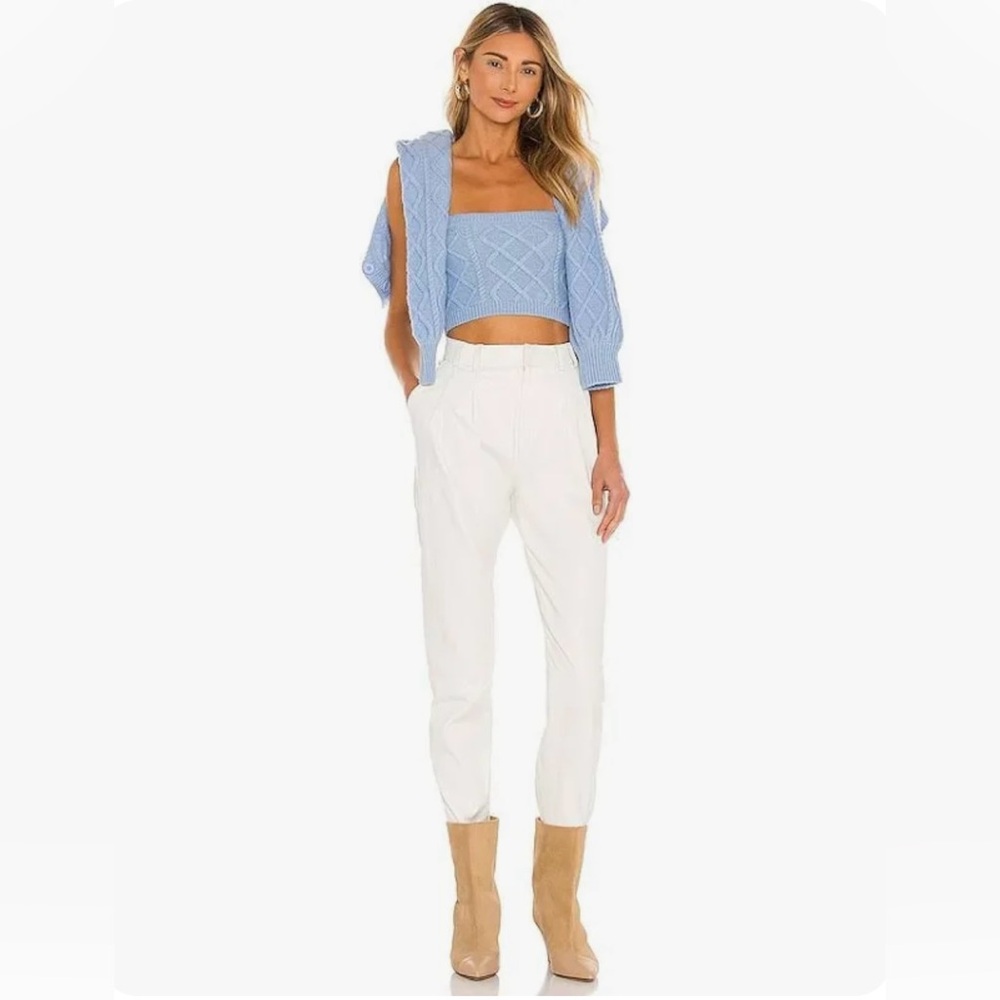 Lovers + Friends Light Blue Knit Crop Sweater Cardigan Set